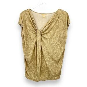 Michael Michael Kors tan striped twist front ruched cap sleeve V neck blouse XL
